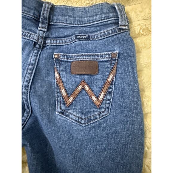 Girls Wrangler Jeans Blue Bootcut Stitching adjustable Waist Size 10 - Picture 2 of 7